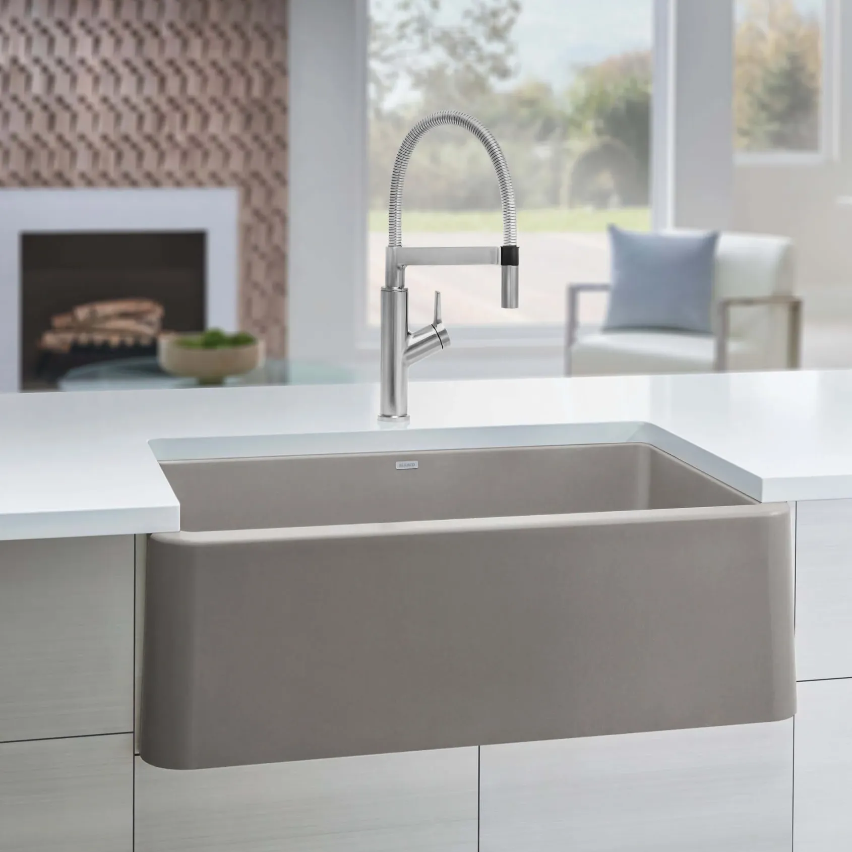 Blanco Ikon 33" Granite Composite Farmhouse Sink, Silgranit, Truffle, 401988