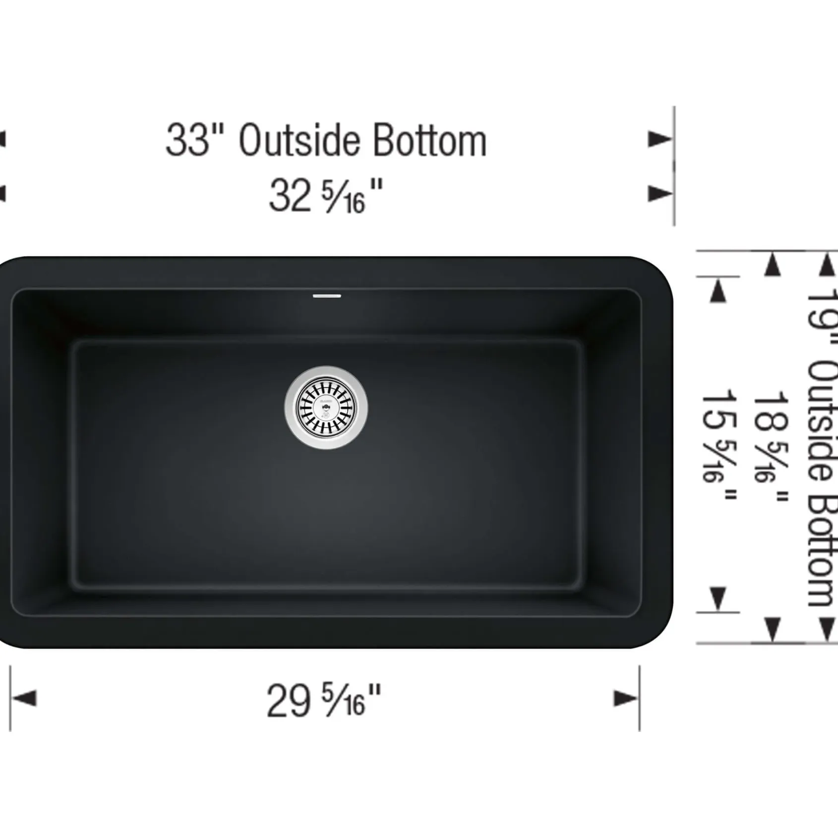Blanco Ikon 33" Granite Composite Farmhouse Sink, Silgranit, Coal Black, 402575