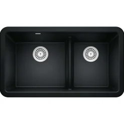 Blanco Ikon 33" Granite Composite Farmhouse Sink, Silgranit, 60/40 Double Bowl, Coal Black, 402525