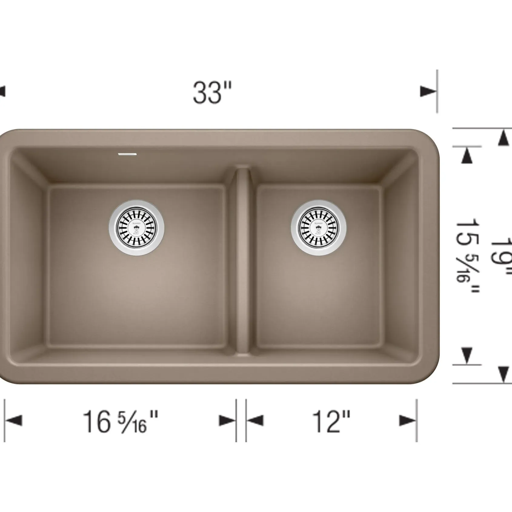 Blanco Ikon 33" Granite Composite Farmhouse Sink, Silgranit, 60/40 Double Bowl, Truffle, 402329