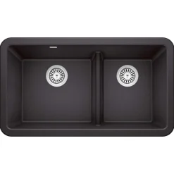 Blanco Ikon 33" Granite Composite Farmhouse Sink, Silgranit, 60/40 Double Bowl, Anthracite, 402322