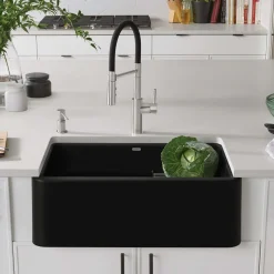 Blanco Ikon 30" Granite Composite Farmhouse Sink, Silgranit, Coal Black, 402576