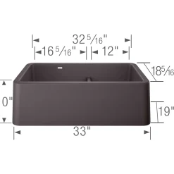 Blanco Ikon 33" Granite Composite Farmhouse Sink, Silgranit, 60/40 Double Bowl, Cinder, 402326