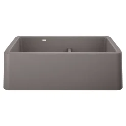 Blanco Ikon 33" Granite Composite Farmhouse Sink, Silgranit, 60/40 Double Bowl, Metallic Gray, 402325