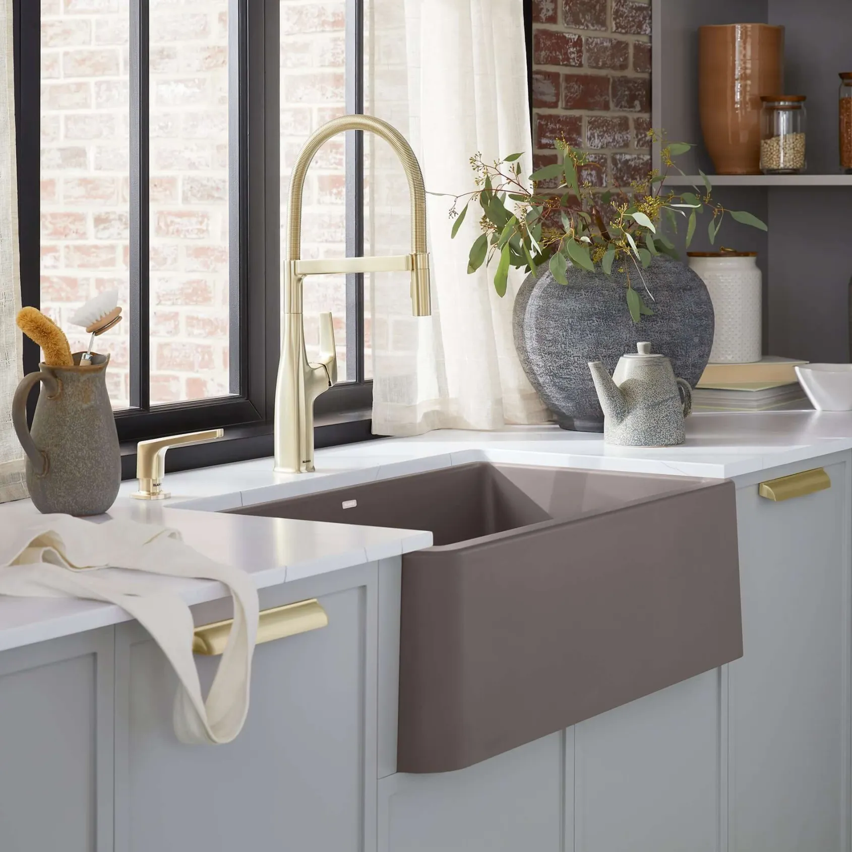 Blanco Ikon 30" Silgranit Farmhouse Sink, Volcano Gray, No Faucet Hole, 443113