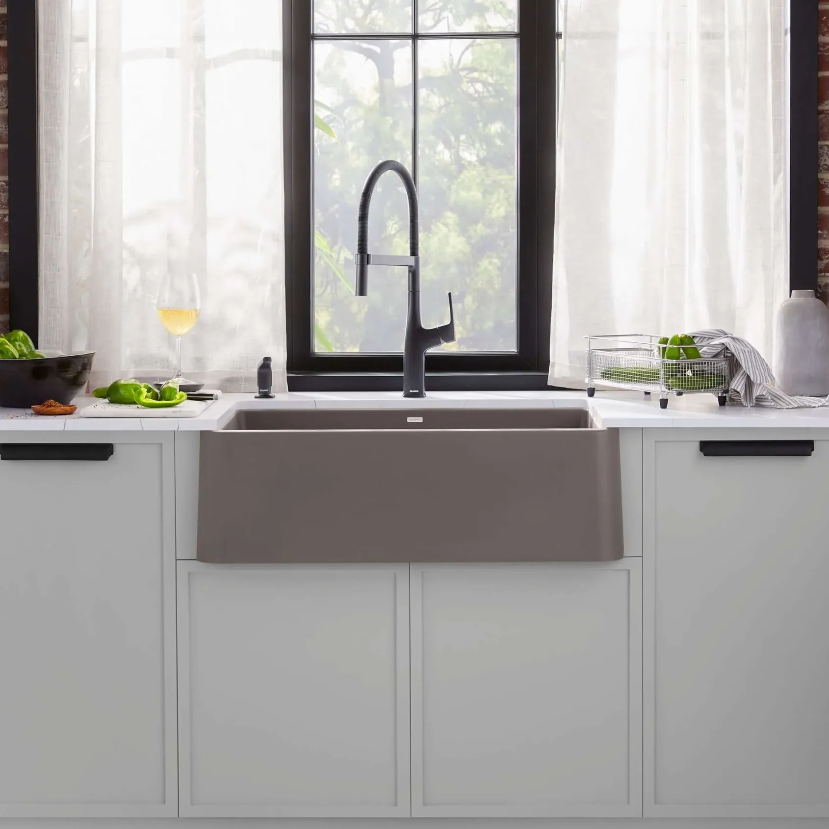 Blanco Ikon 30" Silgranit Farmhouse Sink, Volcano Gray, No Faucet Hole, 443113
