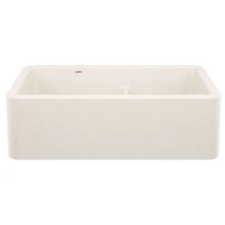 Blanco Ikon 33" Silgranit Farmhouse Sink, 60/40 Double Bowl, Soft White, No Faucet Hole, 443078