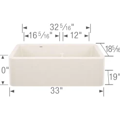 Blanco Ikon 33" Silgranit Farmhouse Sink, 60/40 Double Bowl, Soft White, No Faucet Hole, 443078