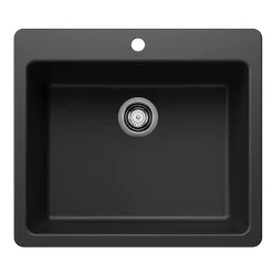 Blanco Liven 25" Dual Mount Silgranit Kitchen Sink, Anthracite, 1 Faucet Hole, 443219