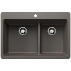 Blanco Liven 33" Dual Mount Silgranit Kitchen Sink, 60/40 Double Bowl, Volcano Gray, 1 Faucet Hole, 443216