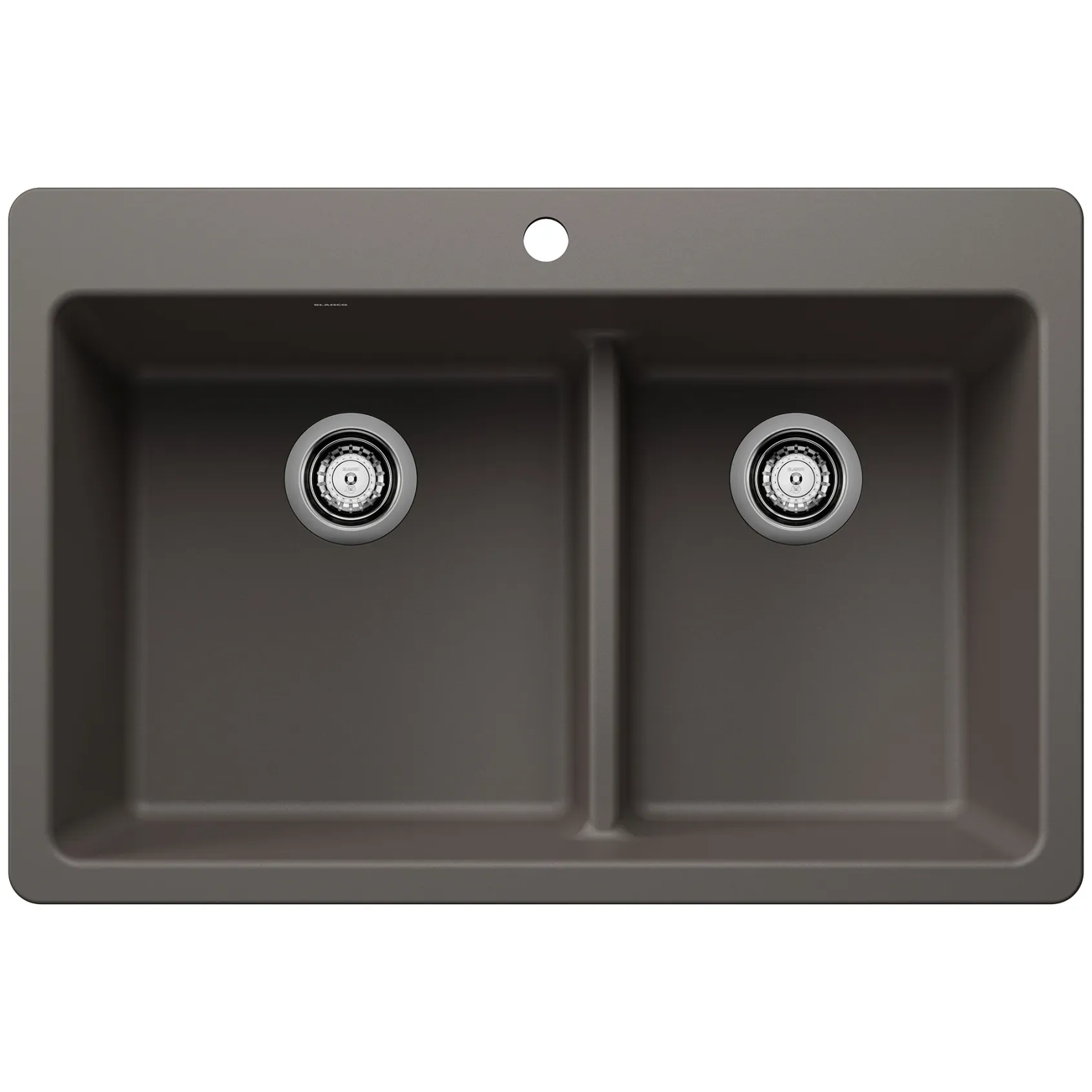 Blanco Liven 33" Dual Mount Silgranit Kitchen Sink, 60/40 Double Bowl, Volcano Gray, 1 Faucet Hole, 443216