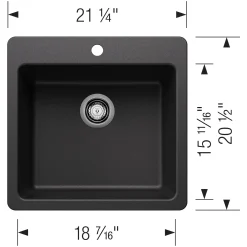 Blanco Liven 21" Dual Mount Silgranit Kitchen Sink, Anthracite, 1 Faucet Hole, 443227