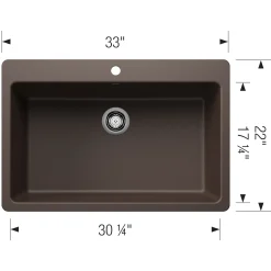 Blanco Liven 33" Dual Mount Silgranit Kitchen Sink, Cafe, 1 Faucet Hole, 443199