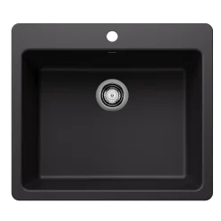 Blanco Liven 25" Dual Mount Silgranit Kitchen Sink, Coal Black, 1 Faucet Hole, 443218