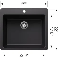 Blanco Liven 25" Dual Mount Silgranit Kitchen Sink, Coal Black, 1 Faucet Hole, 443218