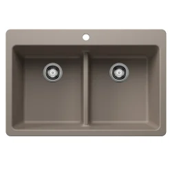 Blanco Liven 33" Dual Mount Silgranit Kitchen Sink, 50/50 Double Bowl, Truffle, 1 Faucet Hole, 443206