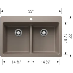Blanco Liven 33" Dual Mount Silgranit Kitchen Sink, 50/50 Double Bowl, Truffle, 1 Faucet Hole, 443206