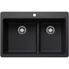 Blanco Liven 33" Dual Mount Silgranit Kitchen Sink, 60/40 Double Bowl, Coal Black, 1 Faucet Hole, 443210