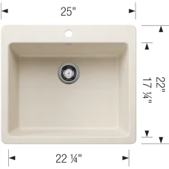 Blanco Liven 25" Dual Mount Silgranit Kitchen Sink, Soft White, 1 Faucet Hole, 443225