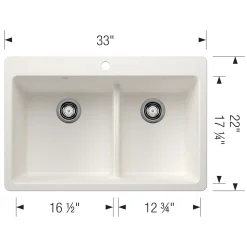 Blanco Liven 33" Dual Mount Silgranit Kitchen Sink, 60/40 Double Bowl, White, 1 Faucet Hole, 443213