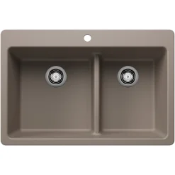 Blanco Liven 33" Dual Mount Silgranit Kitchen Sink, 60/40 Double Bowl, Truffle, 1 Faucet Hole, 443214