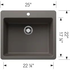 Blanco Liven 25" Dual Mount Silgranit Kitchen Sink, Volcano Gray, 1 Faucet Hole, 443224