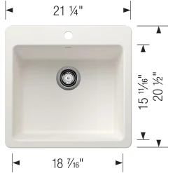 Blanco Liven 21" Dual Mount Silgranit Kitchen Sink, White, 1 Faucet Hole, 443229
