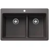 Blanco Liven 33" Dual Mount Silgranit Kitchen Sink, 60/40 Double Bowl, Cinder, 1 Faucet Hole, 443212
