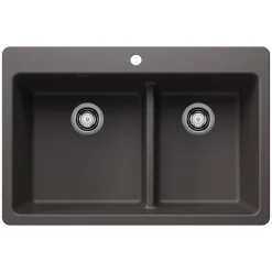 Blanco Liven 33" Dual Mount Silgranit Kitchen Sink, 60/40 Double Bowl, Cinder, 1 Faucet Hole, 443212