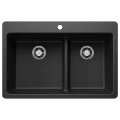 Blanco Liven 33" Dual Mount Silgranit Kitchen Sink, 60/40 Double Bowl, Anthracite, 1 Faucet Hole, 443211