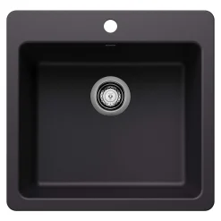 Blanco Liven 21" Dual Mount Silgranit Kitchen Sink, Coal Black, 1 Faucet Hole, 443226