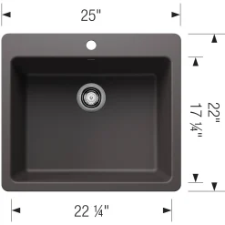 Blanco Liven 25" Dual Mount Silgranit Kitchen Sink, Cinder, 1 Faucet Hole, 443220