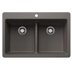 Blanco Liven 33" Dual Mount Silgranit Kitchen Sink, 50/50 Double Bowl, Volcano Gray, 1 Faucet Hole, 443208