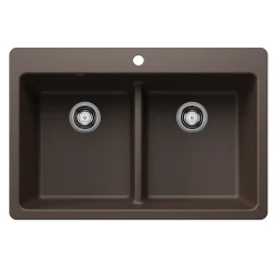 Blanco Liven 33" Dual Mount Silgranit Kitchen Sink, 50/50 Double Bowl, Cafe, 1 Faucet Hole, 443207