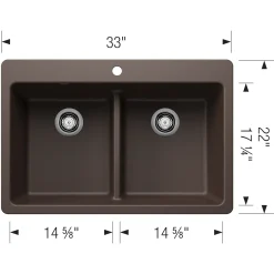 Blanco Liven 33" Dual Mount Silgranit Kitchen Sink, 50/50 Double Bowl, Cafe, 1 Faucet Hole, 443207