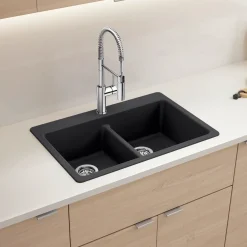 Blanco Liven 33" Dual Mount Silgranit Kitchen Sink, 50/50 Double Bowl, Coal Black, 1 Faucet Hole, 443202