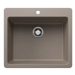 Blanco Liven 25" Dual Mount Silgranit Kitchen Sink, Truffle, 1 Faucet Hole, 443222