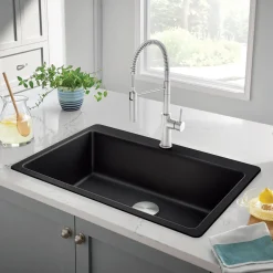 Blanco Liven 33" Dual Mount Silgranit Kitchen Sink, Coal Black, 1 Faucet Hole, 443194