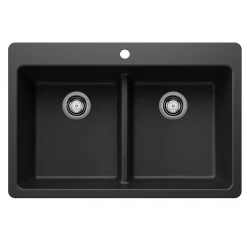 Blanco Liven 33" Dual Mount Silgranit Kitchen Sink, 50/50 Double Bowl, Anthracite, 1 Faucet Hole, 443203
