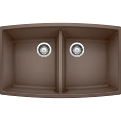 Blanco Performa 33" Undermount Granite Composite Kitchen Sink, Silgranit, 50/50 Double Bowl, Cafe, 440068
