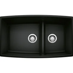 Blanco Performa 33" Undermount Granite Composite Kitchen Sink, Silgranit, 60/40 Double Bowl, Coal Black, 442939