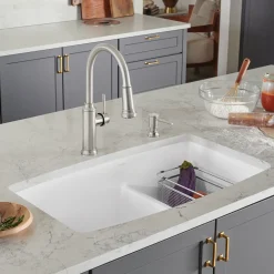 Blanco Performa 33" Undermount Granite Composite Kitchen Sink, Silgranit, 60/40 Double Bowl, White, 441310