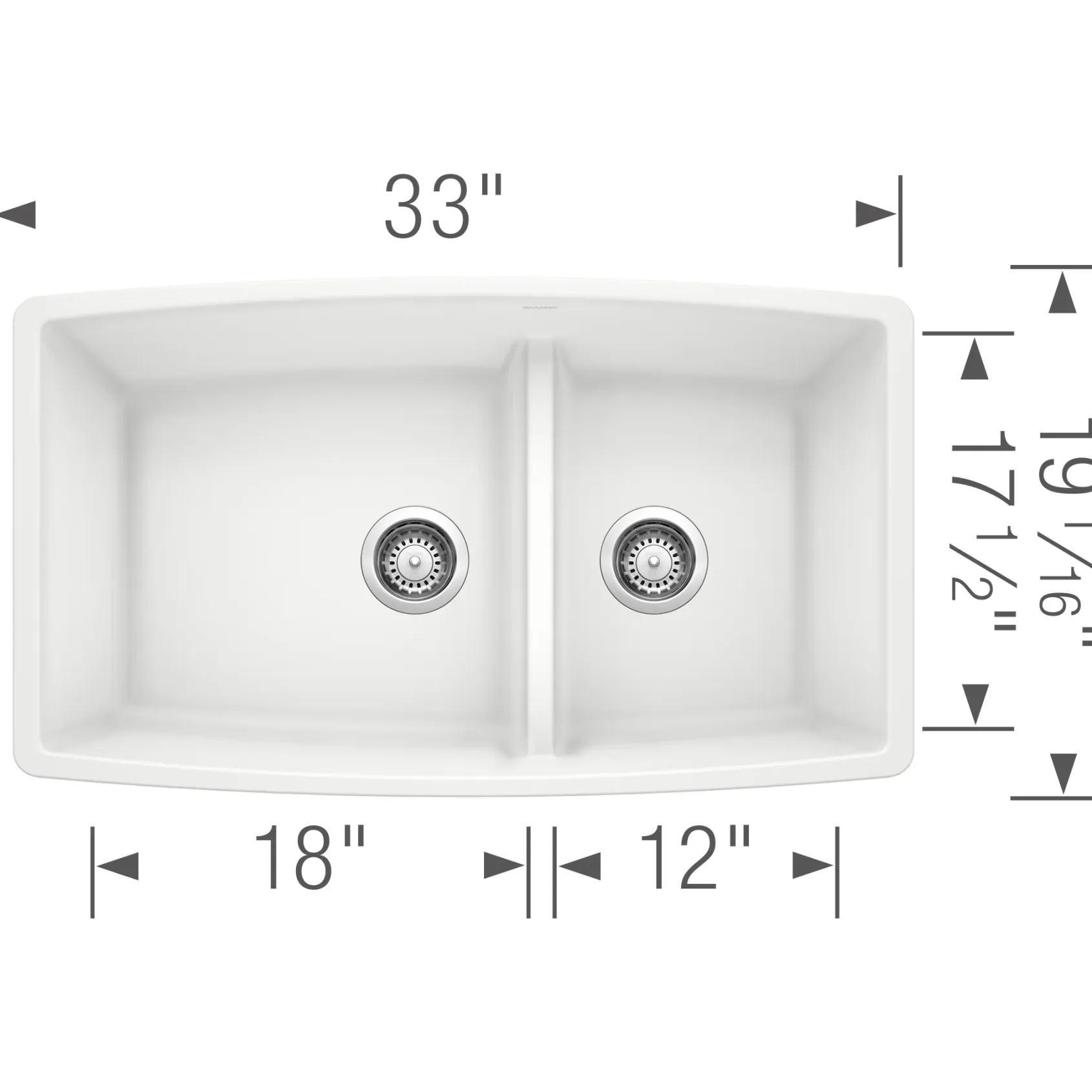 Blanco Performa 33" Undermount Granite Composite Kitchen Sink, Silgranit, 60/40 Double Bowl, White, 441310