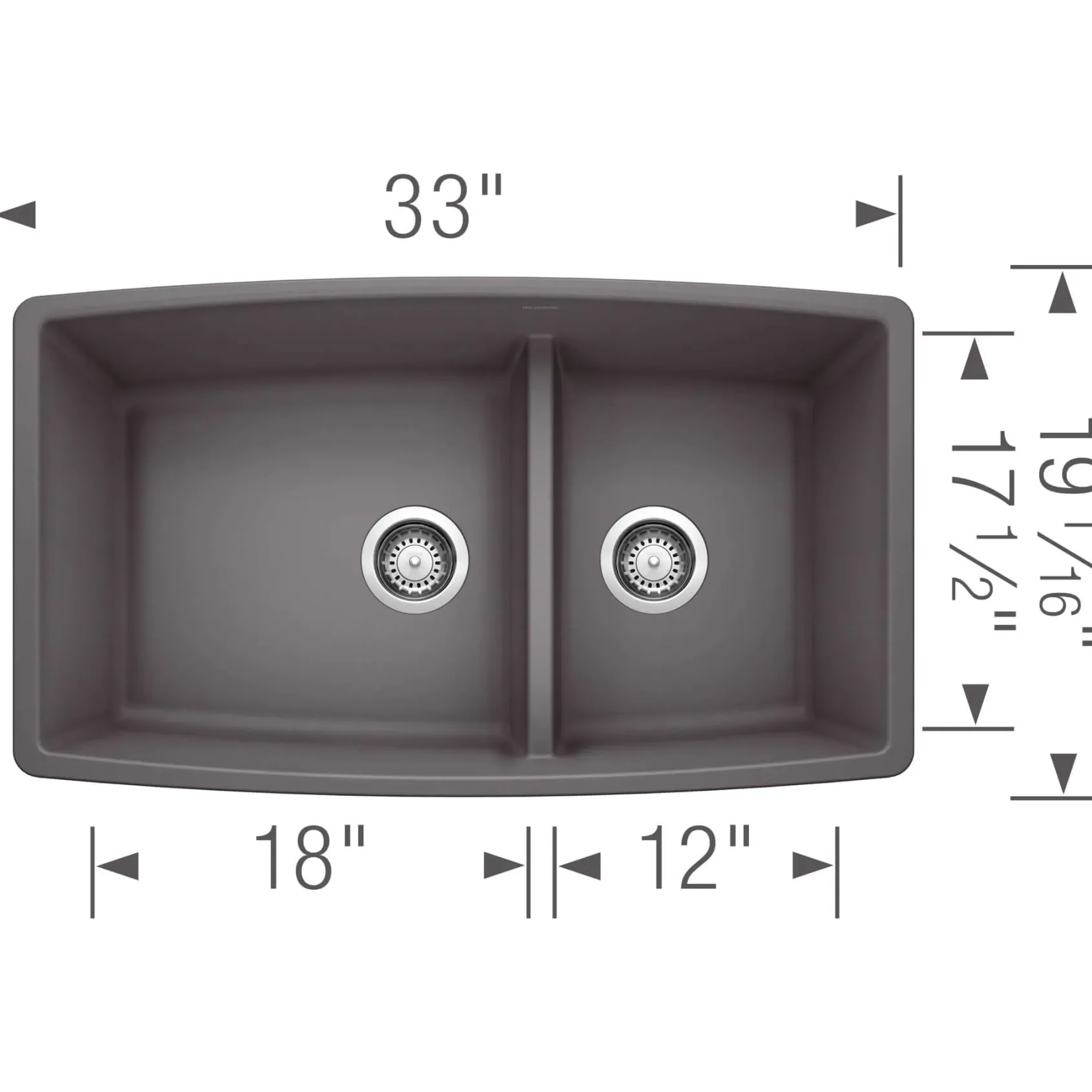 Blanco Performa 33" Undermount Granite Composite Kitchen Sink, Silgranit, 60/40 Double Bowl, Cinder, 441474