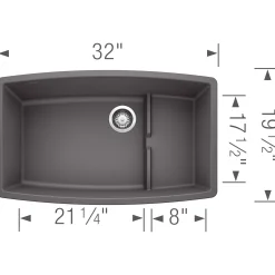 Blanco Performa 32" Undermount Granite Composite Kitchen Sink with Accessories, Silgranit, Cinder, 441476