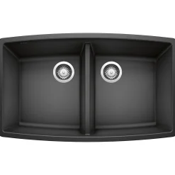 Blanco Performa 33" Undermount Granite Composite Kitchen Sink, Silgranit, 50/50 Double Bowl, Anthracite, 440069