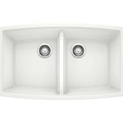 Blanco Performa 33" Undermount Granite Composite Kitchen Sink, Silgranit, 50/50 Double Bowl, White, 440071