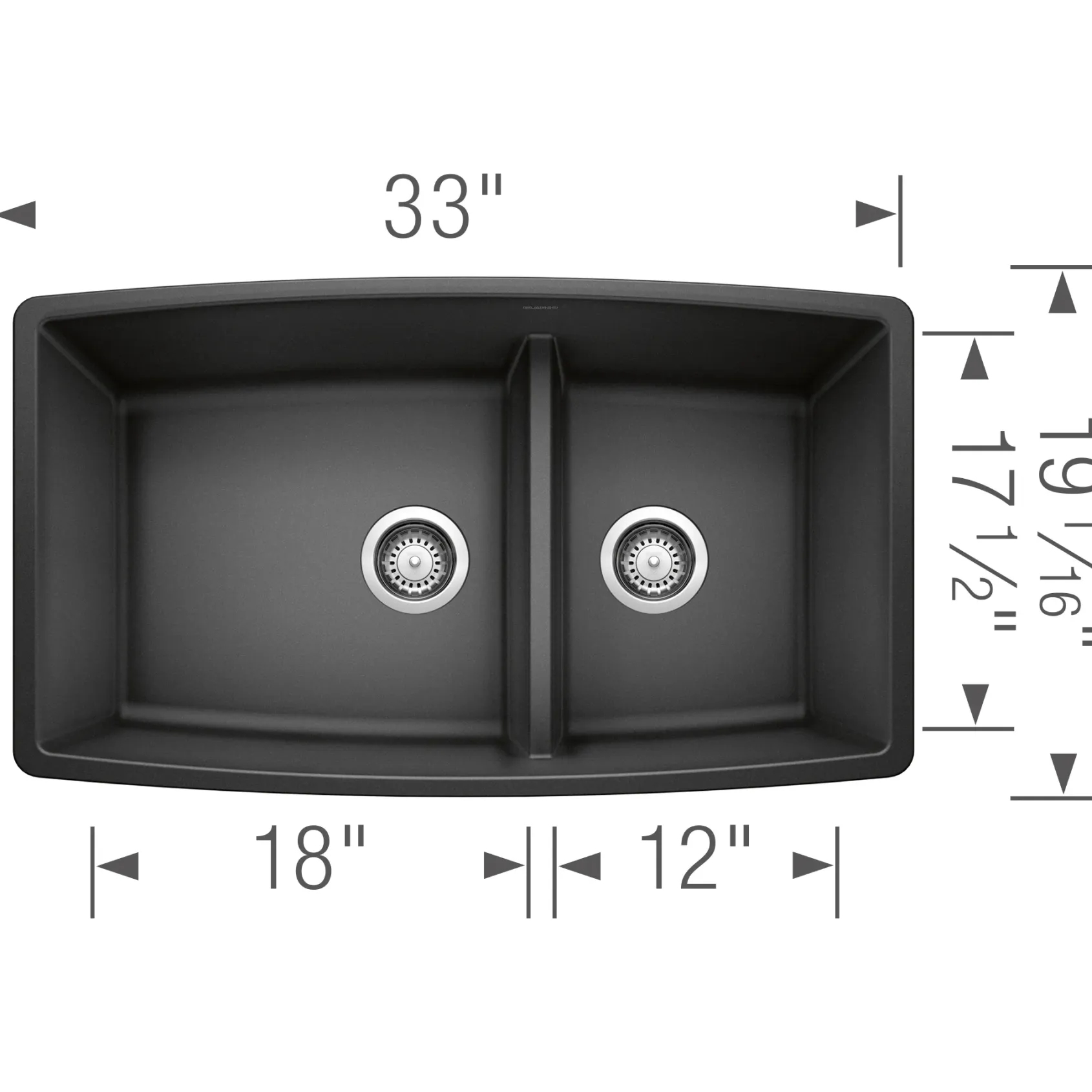 Blanco Performa 33" Undermount Granite Composite Kitchen Sink, Silgranit, 60/40 Double Bowl, Anthracite, 441312