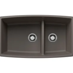 Blanco Performa 33" Undermount Silgranit Kitchen Sink, 60/40 Double Bowl, Volcano Gray, No Faucet Hole, 443125