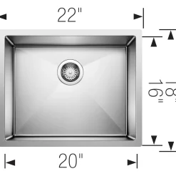 Blanco Precision 22" Undermount Stainless Steel Kitchen Sink, 18 Gauge, Satin Polish, 516223